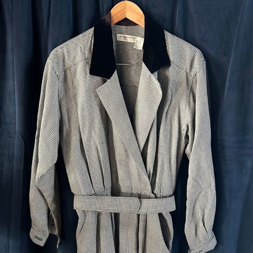 Vintage 80s Liz Claiborne Houndstooth Elegant Crossbody Romper, Size 10 (fits M) - Picture 3 of 7